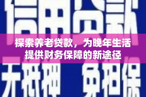 蒲城探索养老贷款，为晚年生活提供财务保障的新途径